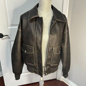 Garage Brown Faux Leather Jacket Size M NWOT